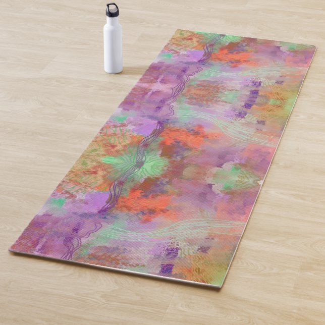 Psychedelic abstract mint green orange purple  yoga mat (In Situ)