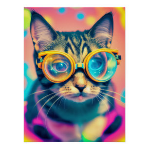 Psychedelic Acid Trip Kitty Cat Poster