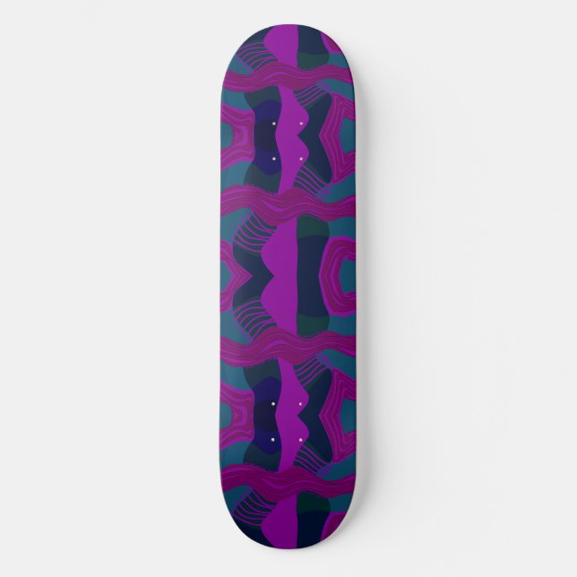 Psychedelic African Patchwork: Teal Magenta Green Skateboard (Front)