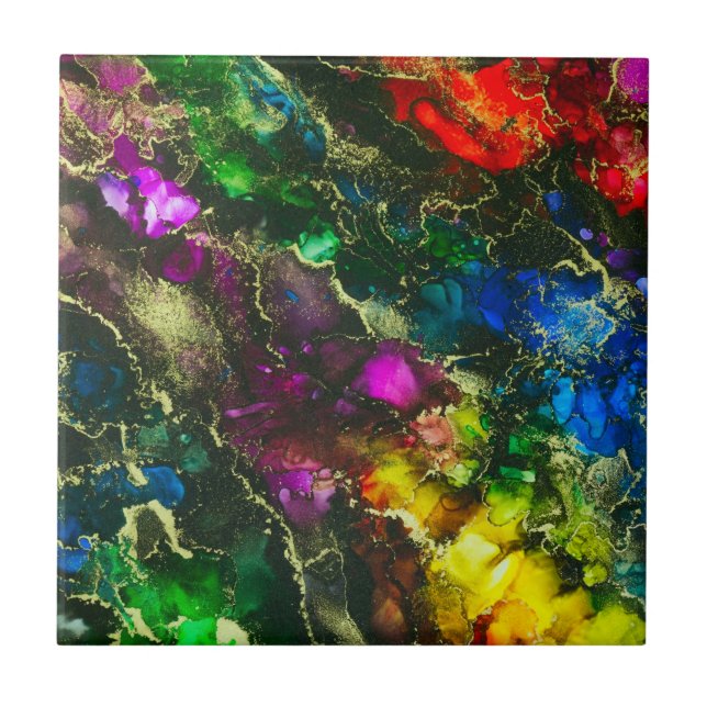 Psychedelic Alcohol Ink Abstract Painting Tile (Front)