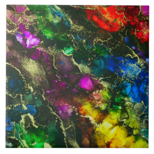 Psychedelic Alcohol Ink Abstract Painting Tile