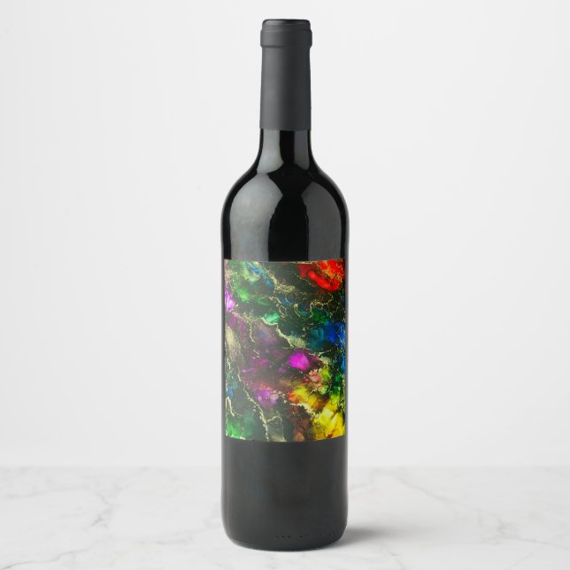 Psychedelic Alcohol Ink Abstract Painting Wine Label (Front)