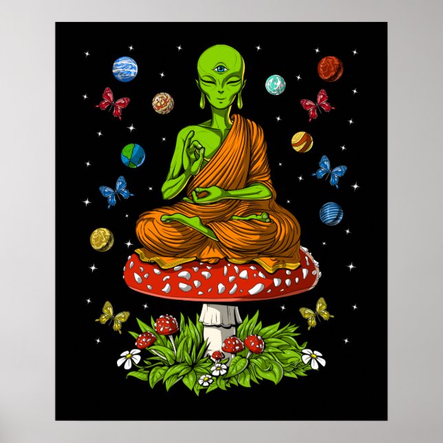 Psychedelic Alien Buddha Poster (Front)