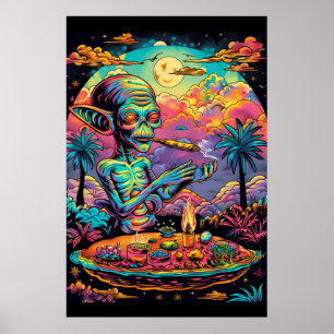 Psychedelic Aliens Smoking a Joint Poster