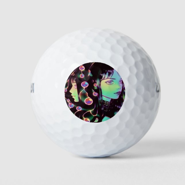Psychedelic Anime Girl Golf Balls (Front)