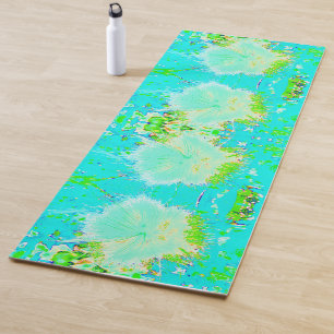 Psychedelic Aqua and Lime Green Milkweed Yoga Mat