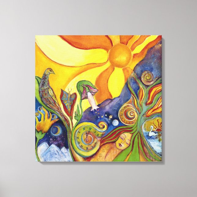 Psychedelic Art - 60s -Hippie Woman - Sun Birds Canvas Print (Front)