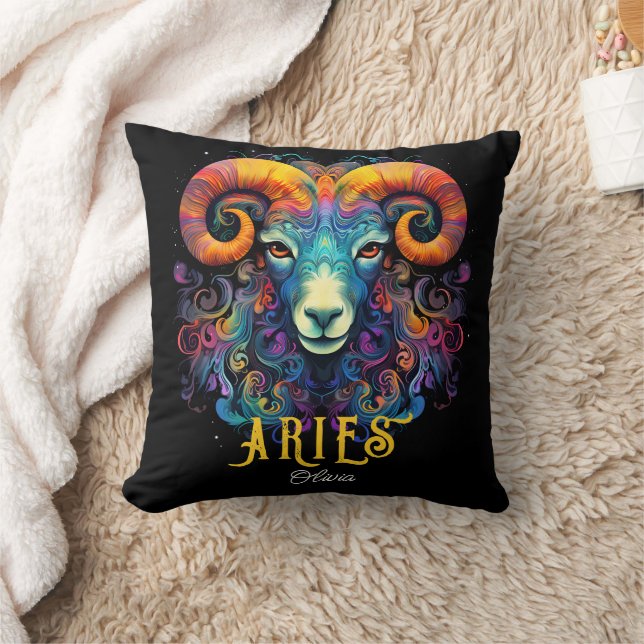 Psychedelic Art Aries Zodiac Name  Cushion (Blanket)