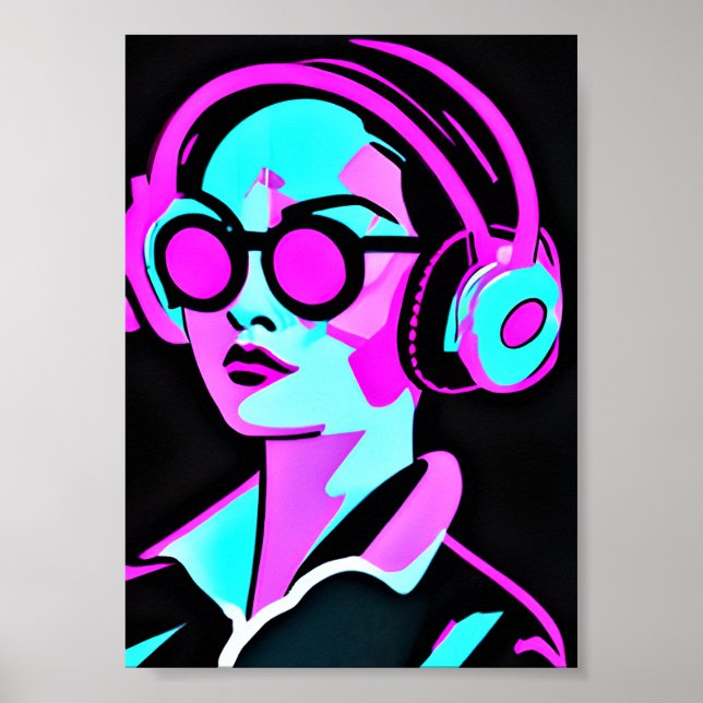 Psychedelic Art | Woman in Headphones Poster (Front)