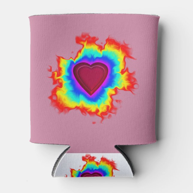 Psychedelic Aura Dual Heart Can Cooler (Front)