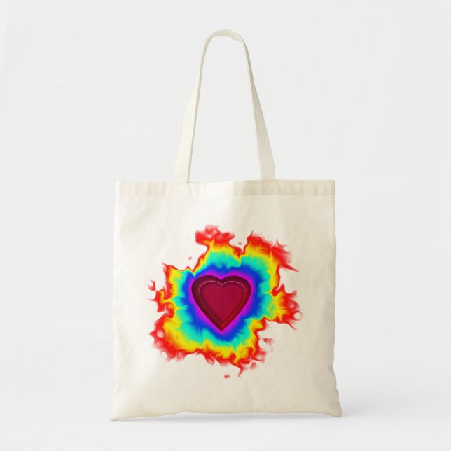 Psychedelic Aura Dual Heart Tote Bag (Front)
