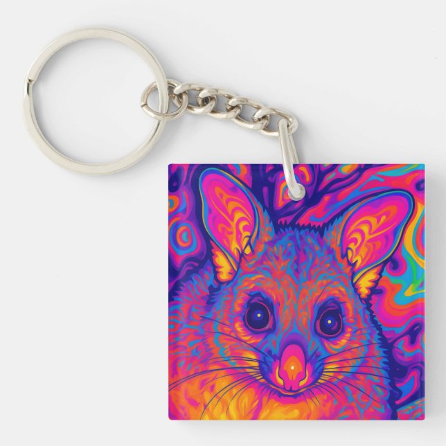 psychedelic Australian Bushtailed possum Key Ring (Front)