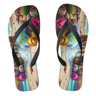 Psychedelic Balloons Colorful Created Flip Flops