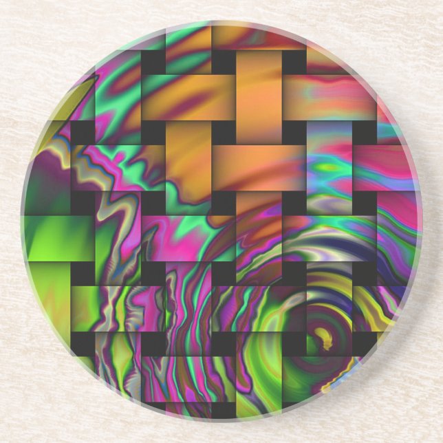 Psychedelic Basket Weave Sandstone Coaster (Front)
