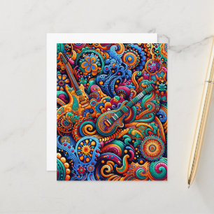 Psychedelic Batik Guitar Art–Colourful Retro Music