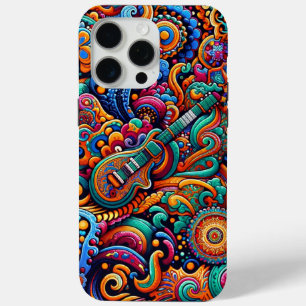Psychedelic Batik Guitar Art–Colourful Retro Music iPhone 15 Pro Max Case