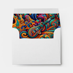 Psychedelic Batik Guitar Art–Colourful Retro Music Envelope