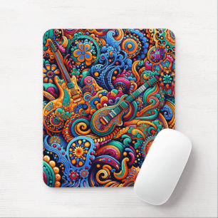 Psychedelic Batik Guitar Art–Colourful Retro Music Mouse Pad