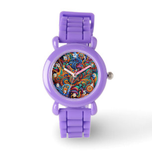 Psychedelic Batik Guitar Art–Colourful Retro Music Watch