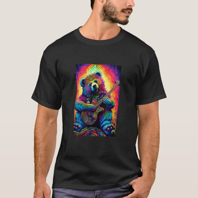 Psychedelic Bear Playing Guitar T Shirt (Front)