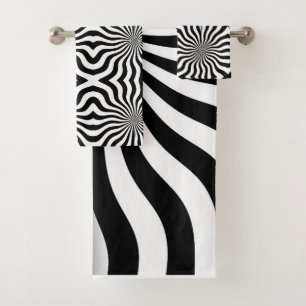 Psychedelic Black White Bath Towel Set