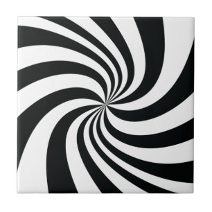 Psychedelic Black White Swirl Cool Trippy Spiral Tile