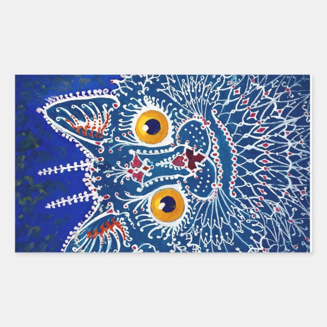 Psychedelic Blue Cat by Louis Wain Rectangular Sticker (Front)
