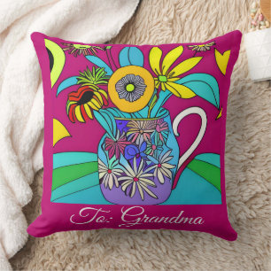 Psychedelic Blue Floral Bowel for Gran Cushion