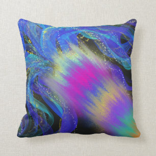 Psychedelic Blue Painting & 'Wonderful' Word Art Cushion