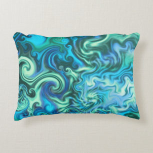 Psychedelic Blue Pillow-swirly turquoise & aqua Decorative Cushion