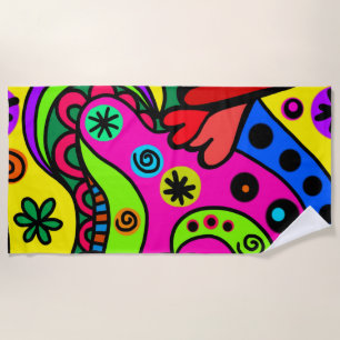 Psychedelic Bohemian Hippie Colourful Beach Towel