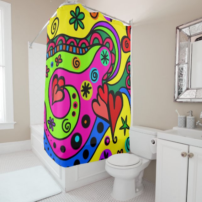 Psychedelic Bohemian Hippie Colourful Shower Curta Curtain (In Situ)