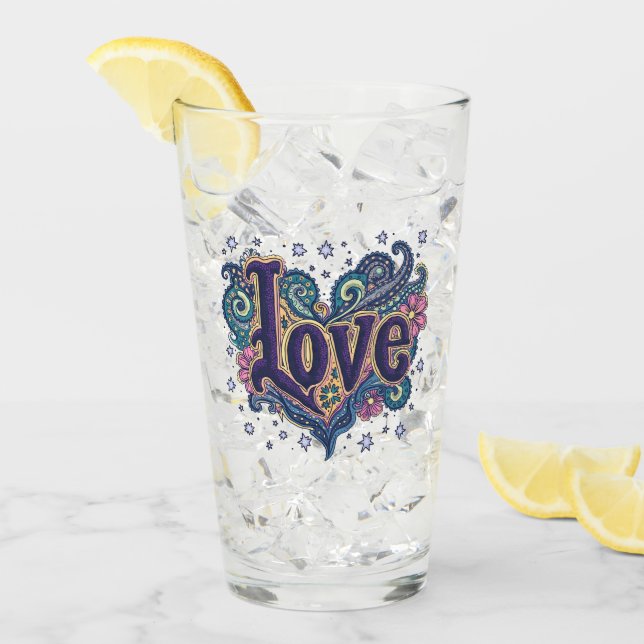 Psychedelic Boho Love Lettering with Floral Accent Glass (Front Ice)