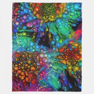 Psychedelic Bubble Burst Abstract Daisies Fleece Blanket