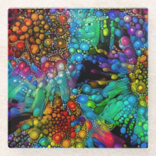 Psychedelic Bubble Burst Abstract Daisies Glass Coaster