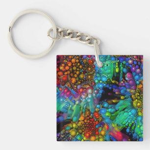 Psychedelic Bubble Burst Abstract Daisies  Key Ring
