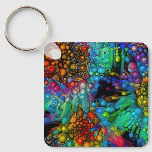 Psychedelic Bubble Burst Abstract Daisies Key Ring