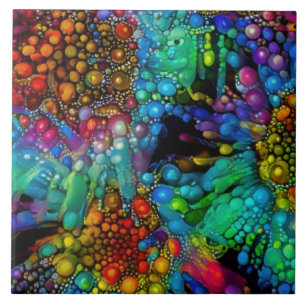 Psychedelic Bubble Burst Abstract Daisies  Tile