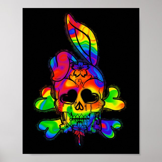 Psychedelic Bunny Skull Easter Day Poster (Front)