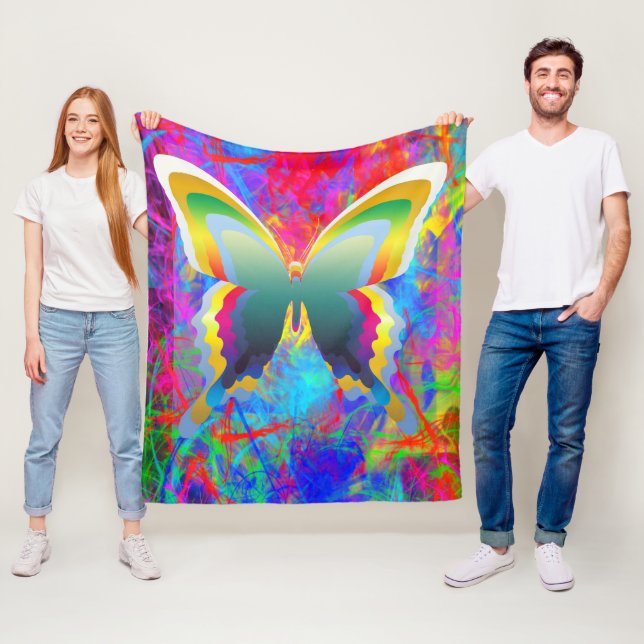 Psychedelic Butterflies Fleece Blanket (In Situ)