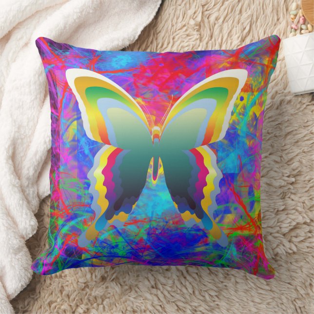 Psychedelic Butterflies Throw Pillow (Blanket)