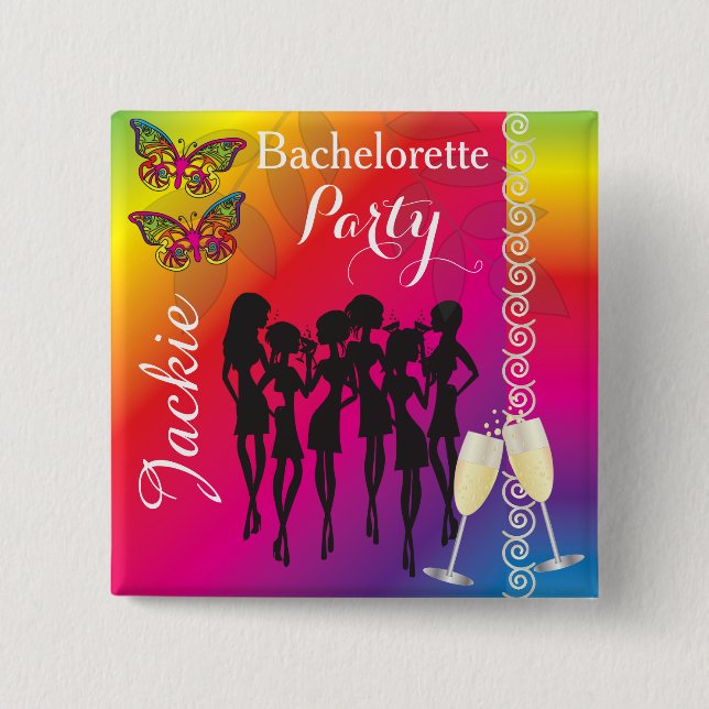 Psychedelic Butterfly Bachelorette Party Designs 15 Cm Square Badge (Front)