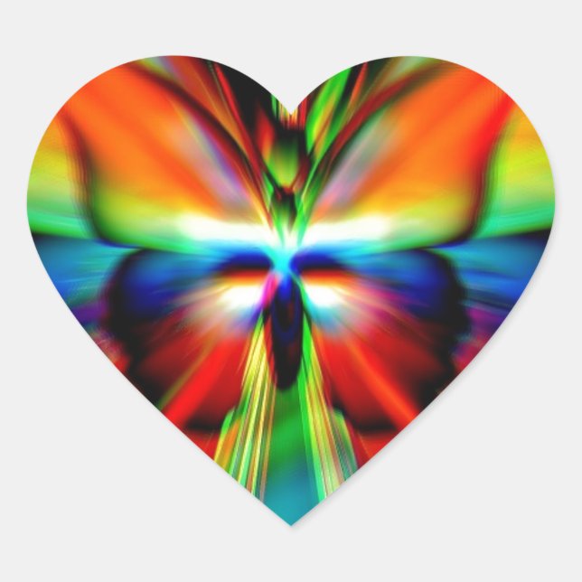 Psychedelic Butterfly Fractal Heart Sticker (Front)