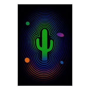 Psychedelic cacti in bright colors poster
