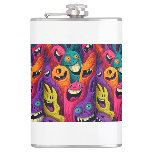 Psychedelic Cartoon Creature Vinyl Wrapped Flask (Front)