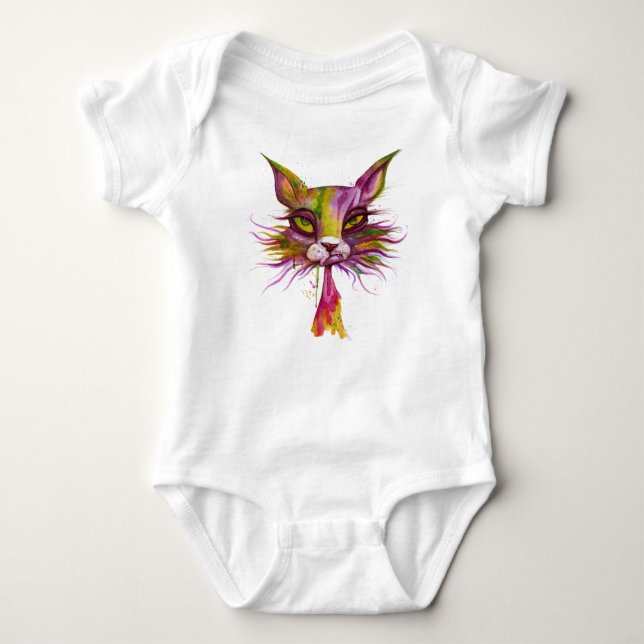 Psychedelic Cat Baby Bodysuit (Front)