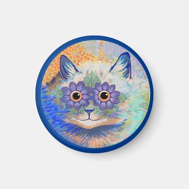 Psychedelic Cat, by Louis Wain,Button Keychain Mag Magnet (Front)