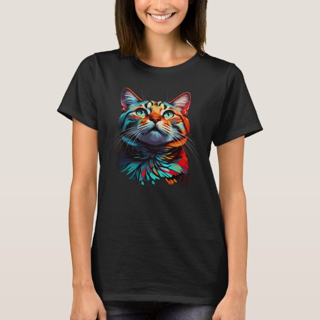 Psychedelic Cat Colourful, Cat Lover T-Shirt (Front)