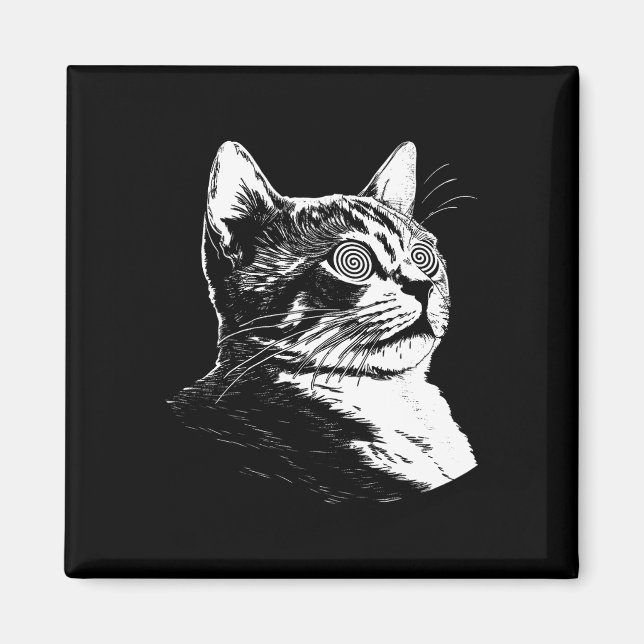 Psychedelic Cat Festival Edm Trippy Illusion Kitty Magnet (Front)