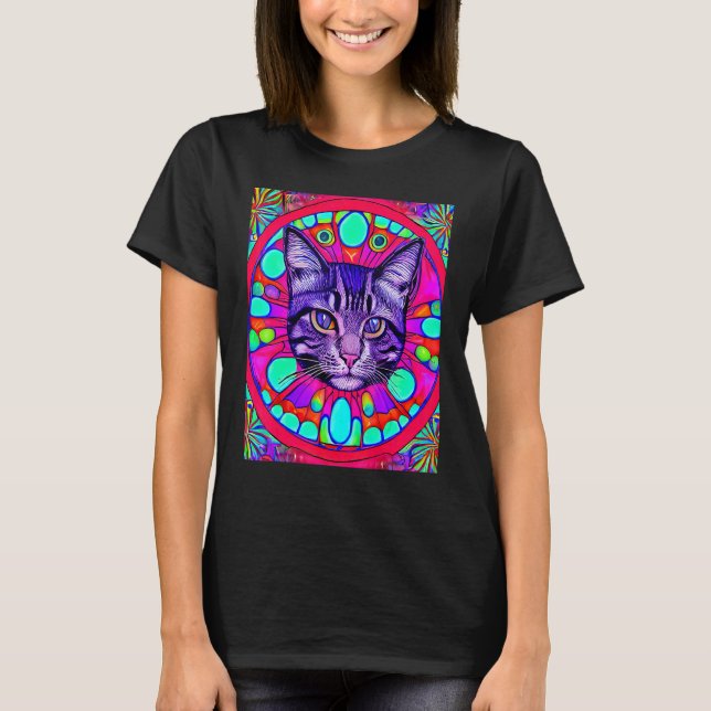 Psychedelic Cat Kitty Kitten In Cat Style T-Shirt (Front)